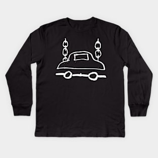 Car with Chains Doodle White Kids Long Sleeve T-Shirt